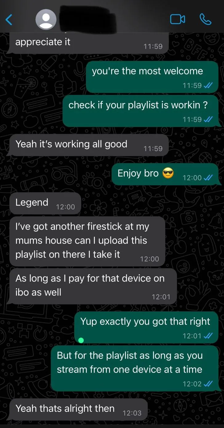Real IPTV UK VIP customer WhatsApp review — April 2024