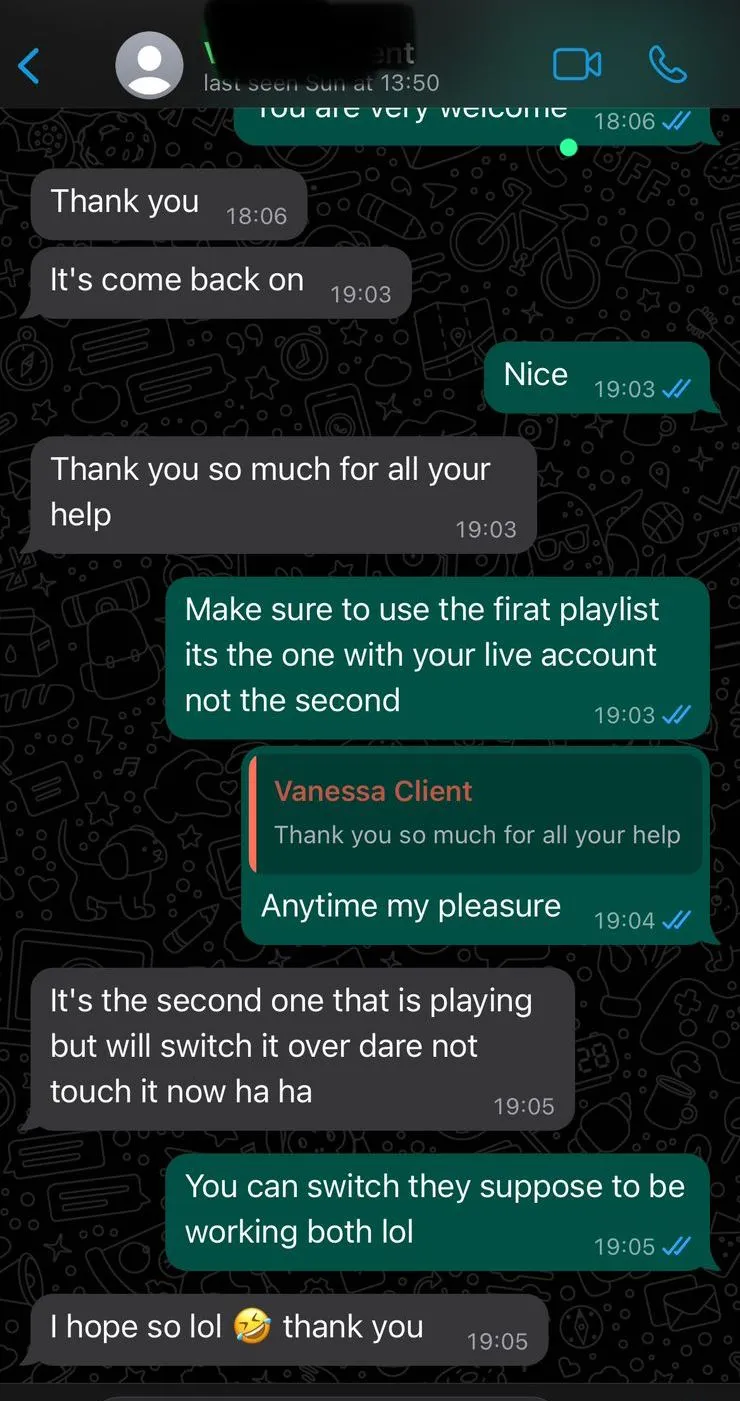 Real IPTV UK VIP customer WhatsApp feedback — April 2024